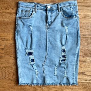 Light Blue Distressed Denim Jean Skirt sz Large Skirted Fancy